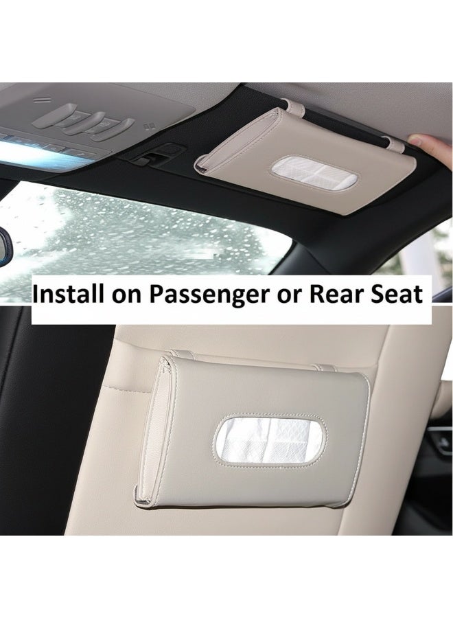Dunekart Car Visor Tissue Holder, Hanging Paper Towel Dispenser Case for Backseat Vehicle Door, PU Leather Napkin Box Auto Interior Accessory - Beige - Image 2